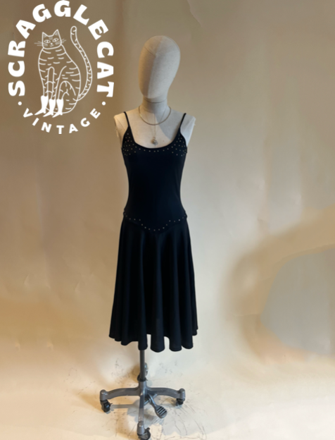 1970's Black stretch dress with diamanté detail
