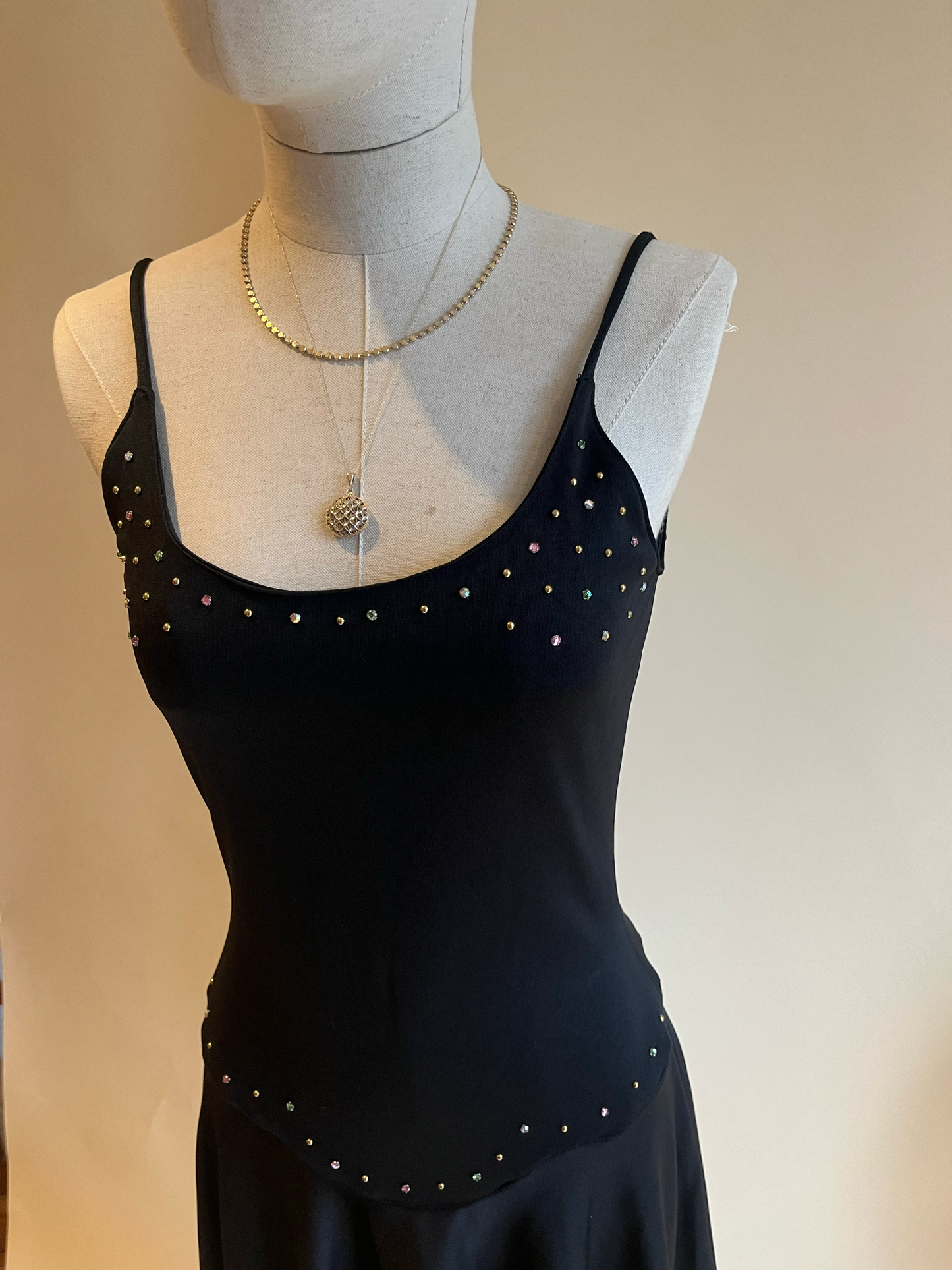 1970's Black stretch dress with diamanté detail