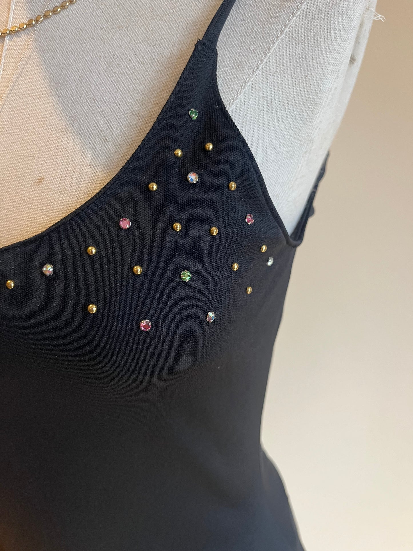 1970's Black stretch dress with diamanté detail