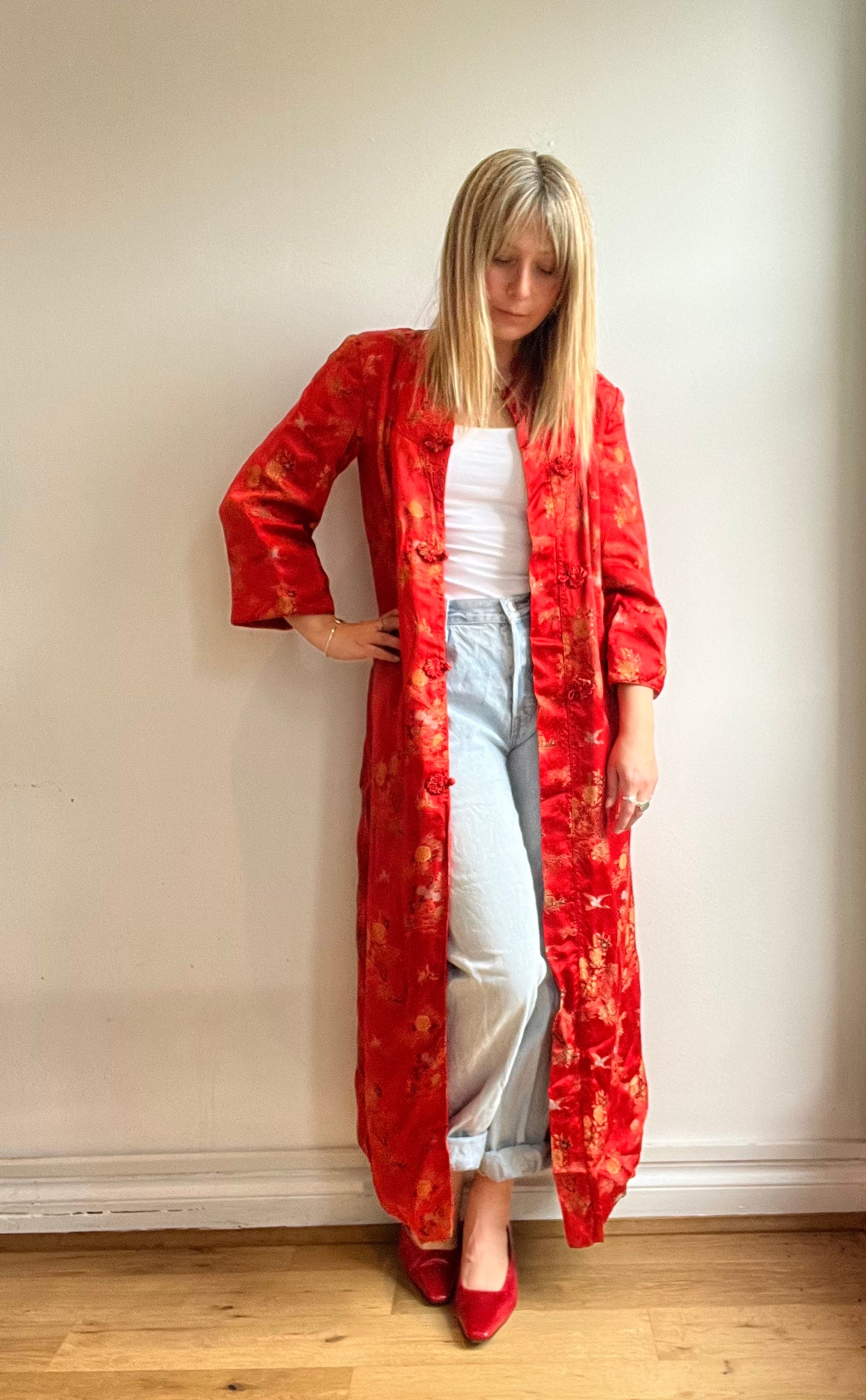 1960's Oriental red satin duster Jacket